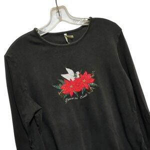 White Stag Womens Black Long Sleeve Shirt Peace on Earth Dove Christmas Teacher
